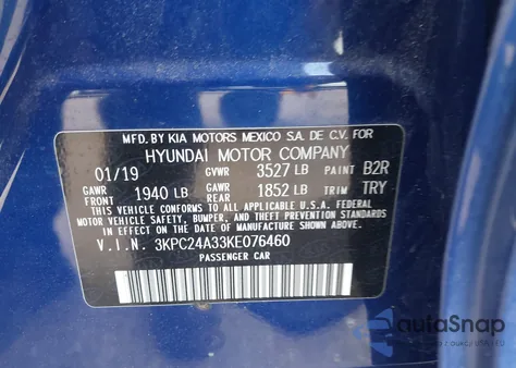 2019 Hyundai Accent Se from USA, damaged, VIN 3KPC24A33KE076460